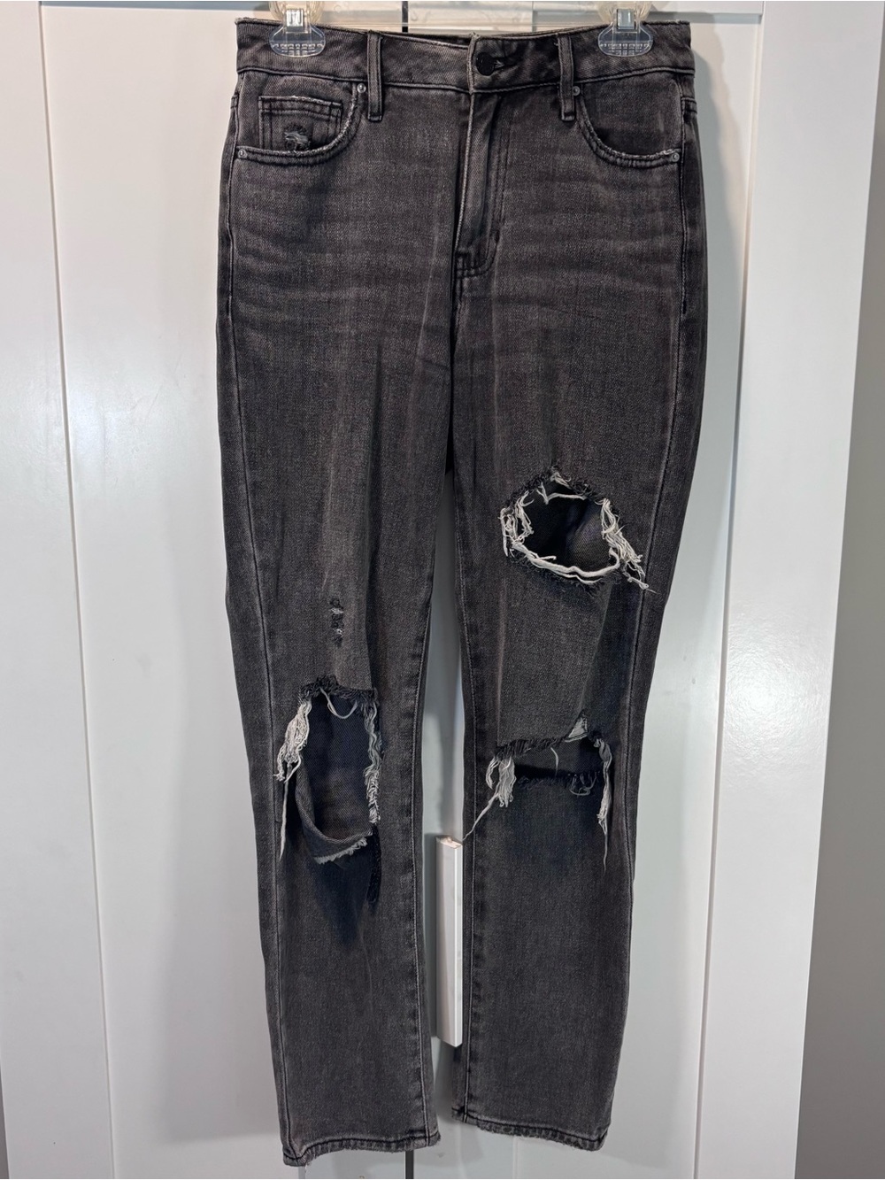 PacSun 100% Cotton Mom Jeans Womens 25 Black Distressed Ripped High Rise Denim